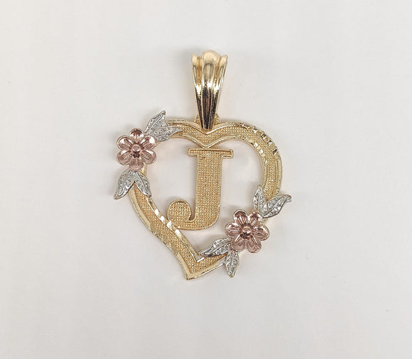 Plated Tri-Gold Heart with Letter Pendant