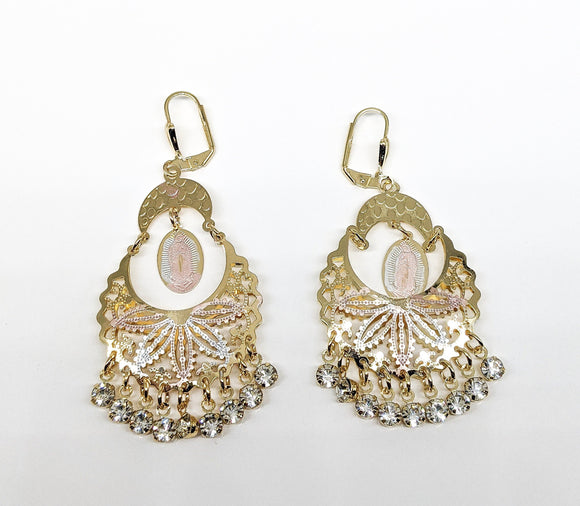 Tri-Plated Virgin Mary Chandelier Earring