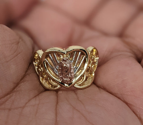 Plated Tri-Gold Virgin Mary Heart Ring