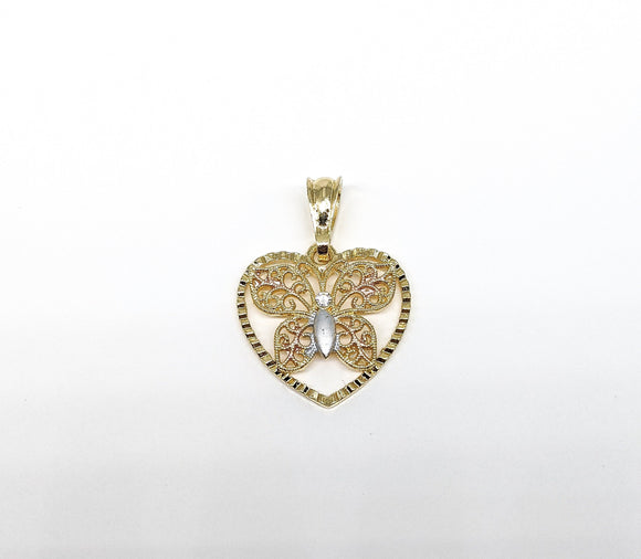 Plated Tri-Gold Butterfly Heart Pendant