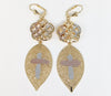 Plated Tri-Color Cross Leaf Earring