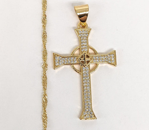 Plated Cross Pendant and Twist Chain Set