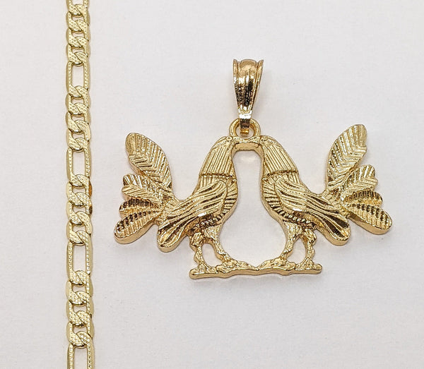 Plated Rooster 4mm 14K Diamond Figaro Chain Necklace