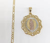 Plated Tri-Gold Virgin Mary 4mm Figaro Chain Necklace