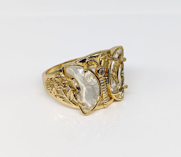 Plated Clear Stone Butterfly Ring*