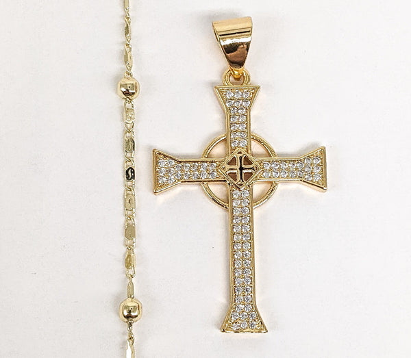 Plated Cross Pendant and Pearl Chain Set