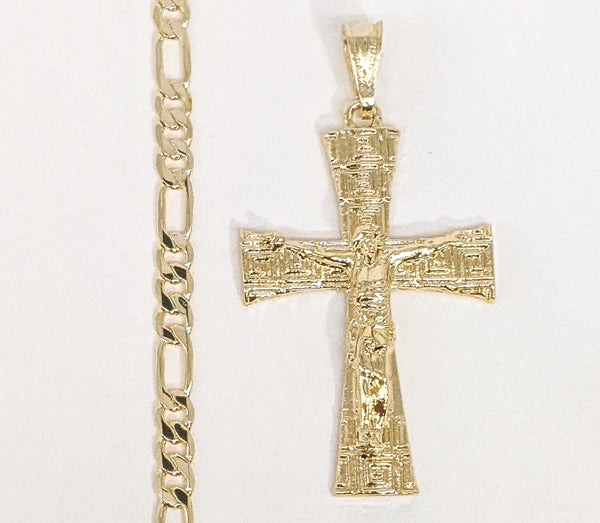 Plated Cross Pendant and Figaro Chain Set