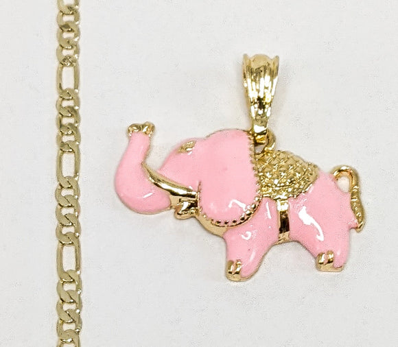 Plated Elephant Figaro 3mm Chain Necklace