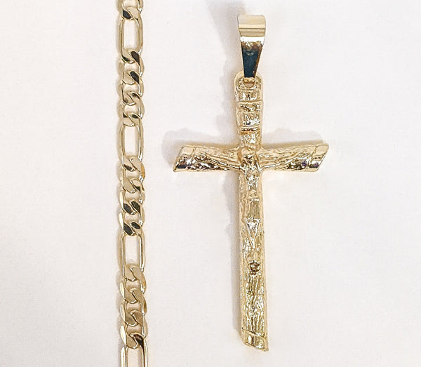 Plated Cross Pendant and Figaro Chain Set