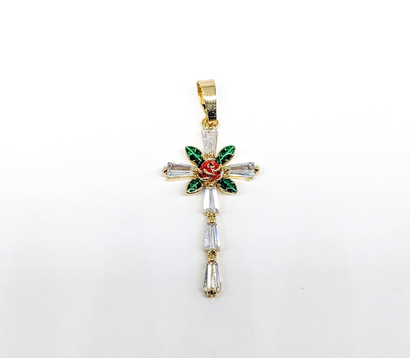 Plated Cross Rose Pendant