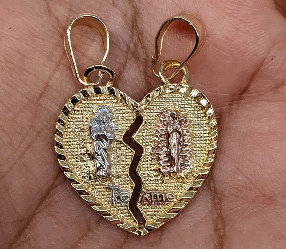 Plated Virgin Mary and Saint Jude Break-A-Part Heart Pendant