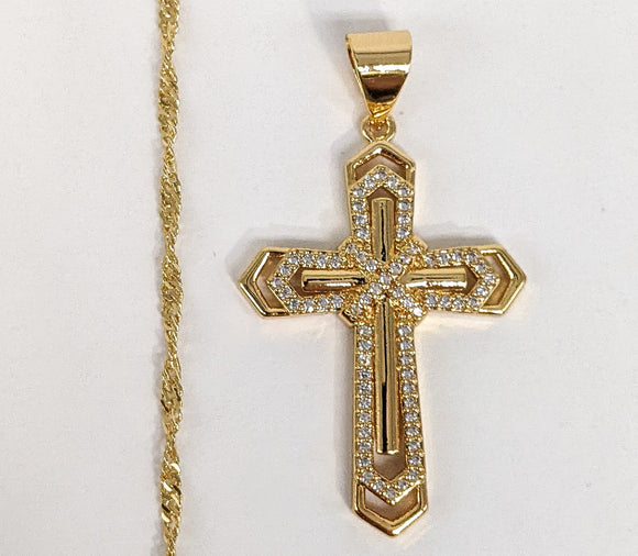 Plated Cross Pendant and Twist Chain Set