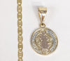 Plated Tri-Gold Mini Dainty Saint Benedict Pendant and Mariner Anchor Chain Set