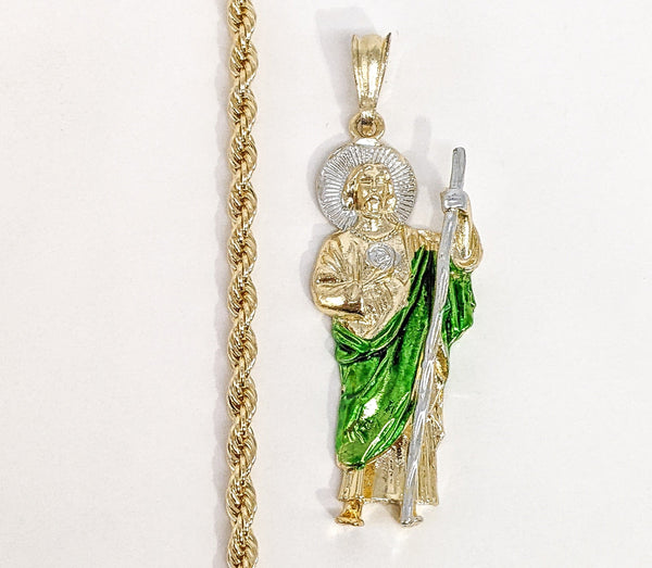 Plated Multicolor Saint Jude Pendant and Rope/Braided Chain Set*