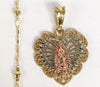 Plated Tri-Gold Virgin Mary Pendant and Pearl Chain Set