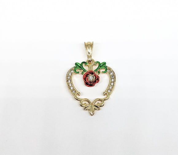 Plated Heart with Flower Pendant*