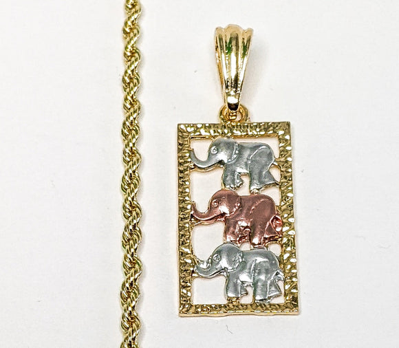 Plated Tri-Gold Elephant 3mm Rope/Braided Chain Necklace