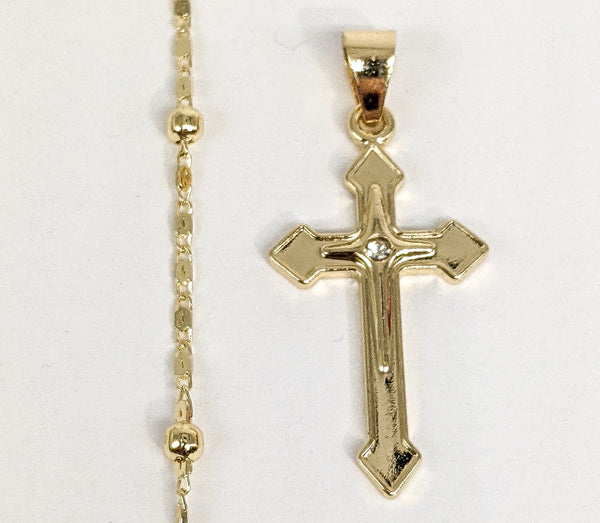 Plated Cross Pendant and Pearl Chain Set