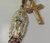 Plated Tri-Color Virgin Mary and Cross 4mm 20" Figaro Chain Necklace*