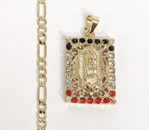 Plated Virgin Mary 4mm Figaro Chain Necklace