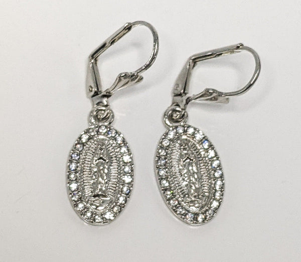 Rhodium Plated Virgin Mary Earring