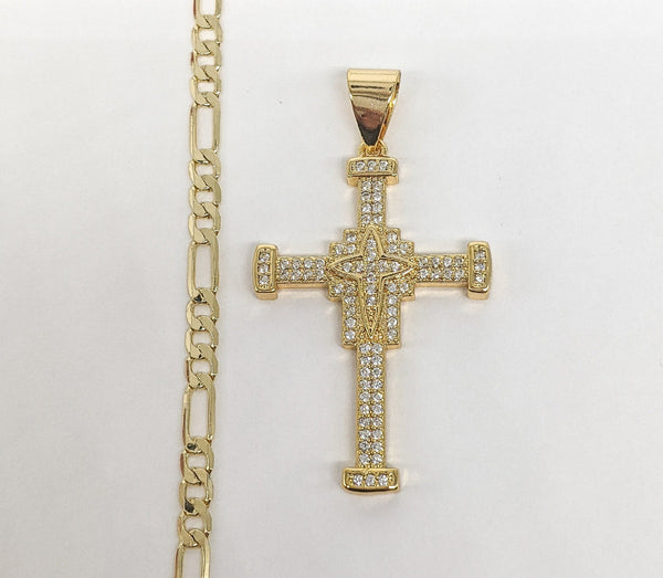 Plated Cross 4mm Figaro Chain Necklace