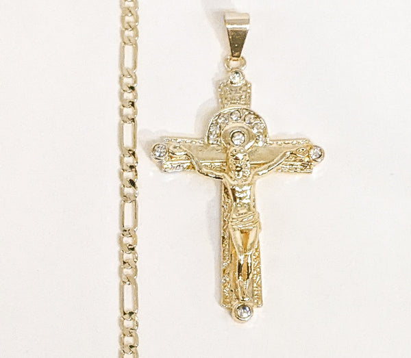 Plated Cross 4mm Figaro Chain Necklace