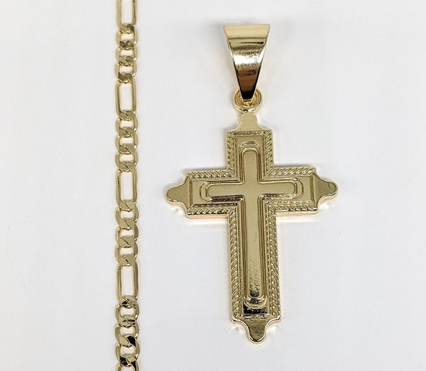 Plated Cross Pendant and Figaro Chain Set