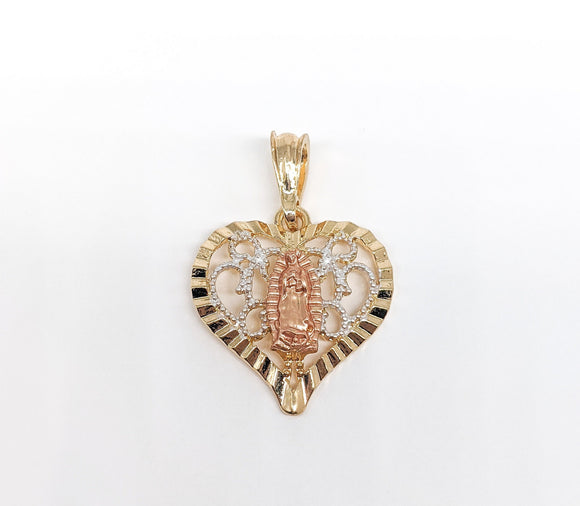 Plated Heart with Virgin Mary Pendant