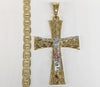 Plated Tri-Gold Cross Pendant and Diamond Link Chain Set