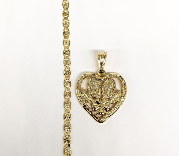 Plated Virgin Mary Heart Pendant and Chain Set