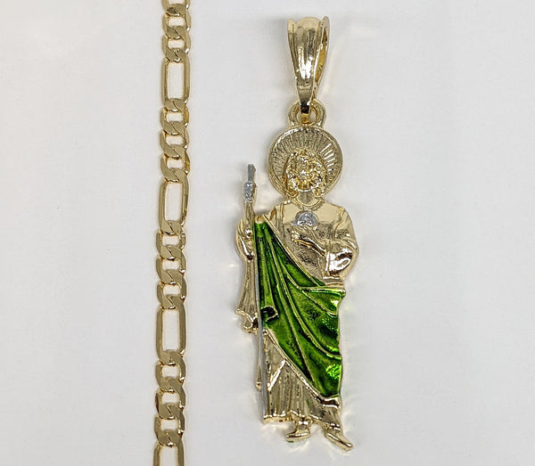 Plated Multicolor Saint Jude Pendant and Chain Set