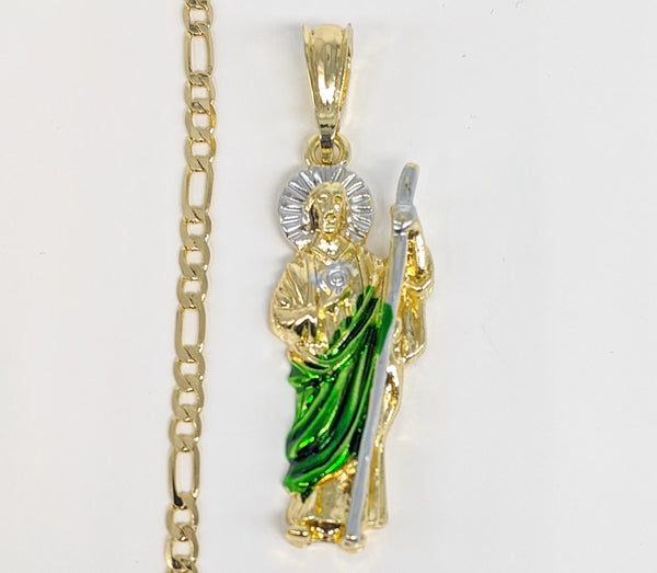 Plated Multicolor Saint Jude Pendant and Chain Set