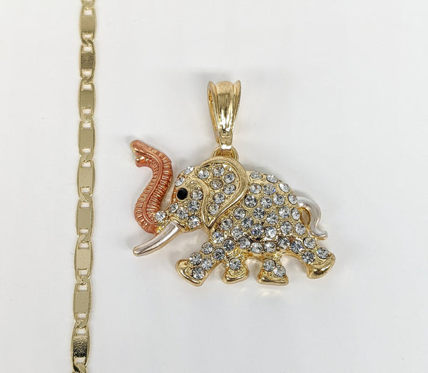 Plated Tri-Color Elephant Pendant and Chain Set*