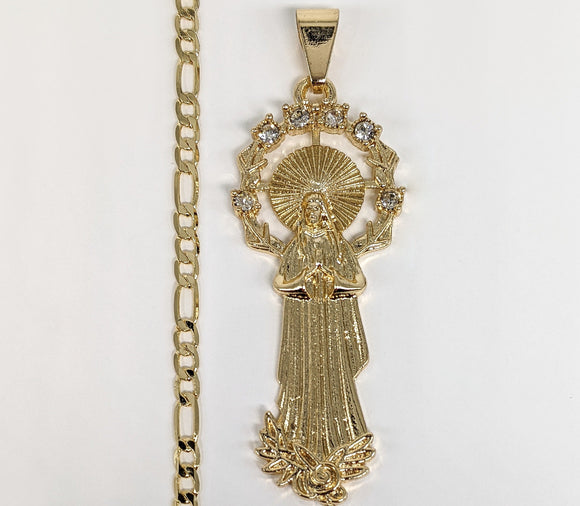 Plated Virgin Mary Pendant and Chain Set