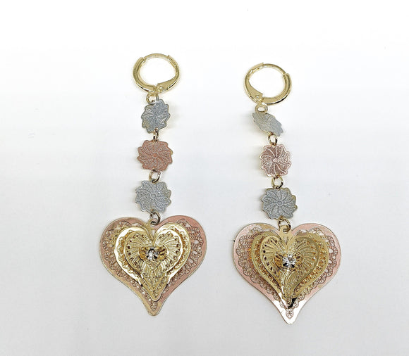 Plated Tri-Color Heart Earring