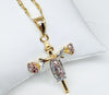 Plated Tri-Gold Cross Rose Pendant and Chain Set