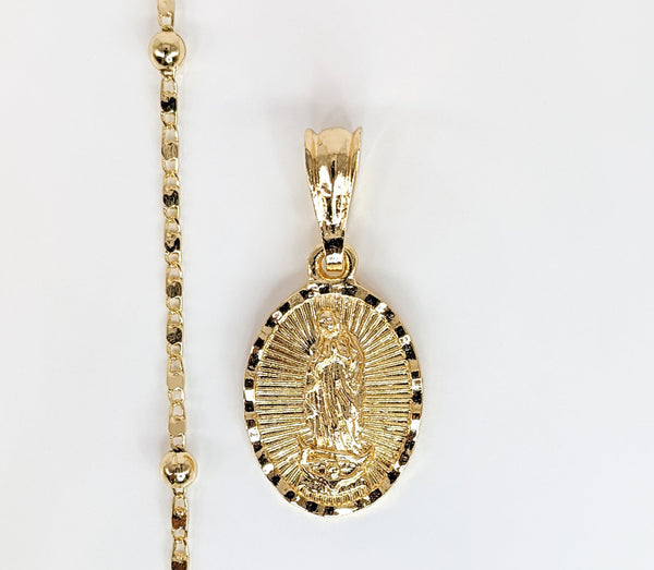 Plated Virgin Mary Pendant and Pearl Chain Set