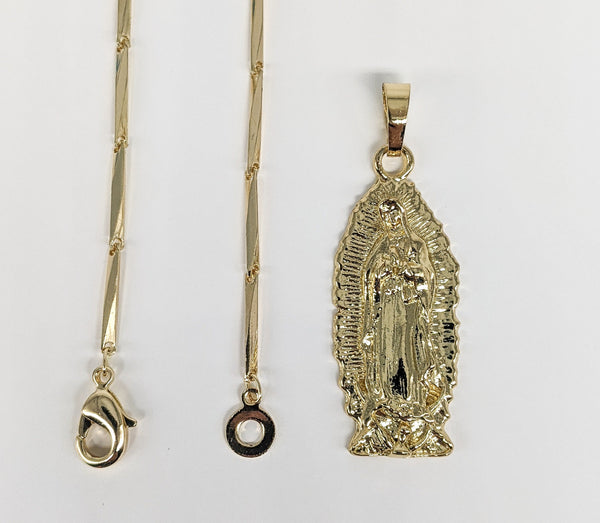 Plated Virgin Mary Pendant and Sticks Chain Set