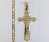 Plated Cross with Saint Benedict Pendant and Figaro Chain Set